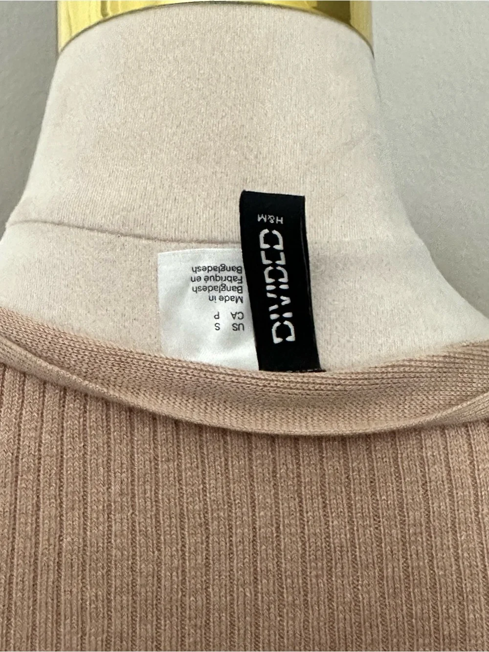 H&M Tan Beige Ribbed Lace-Up Cropped Knit Sweater Top w/ Long Sleeves Sz S